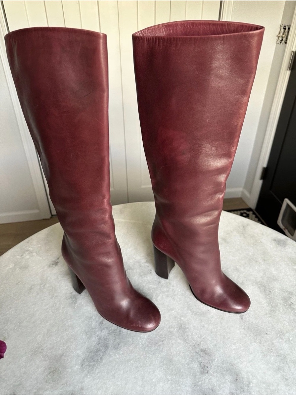 Bally Burgundy Leather Knee-High Boots Women’s EU 40 Italy Vintage Block Heel
